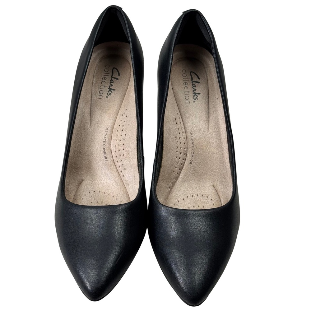 Clarks Pumps Women 9 Black Pointed Toe Ultimate Comfort Kitten Heel Professional - Picture 4 of 16